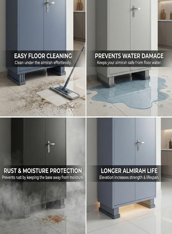 URBAN SELECT™ Extra Large Heavy Duty Almirah Stand (2 Pc Set) - Strong Base Support Compatible with Godrej Cupboards, Steel Bero, Wardrobes & Safes - Rust Proof & High Strength PVC Legs - Image 4
